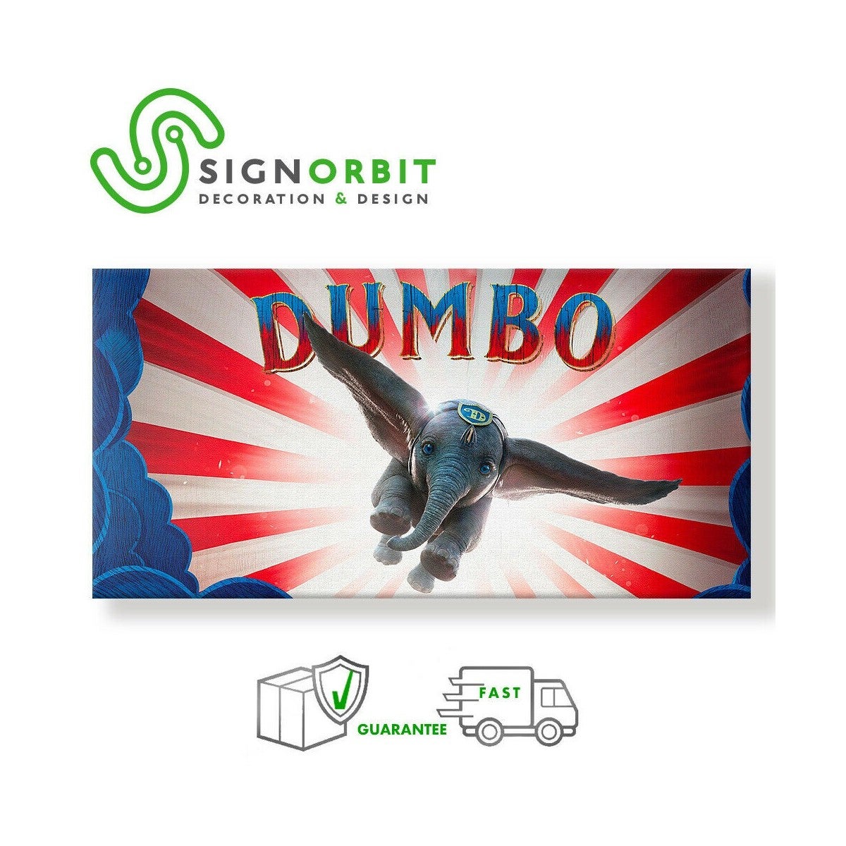 Dumbo wydruk na płótnie na płótnie w nowoczesnej oprawie z drewnianą ramą DUMBO w locie 100x50 cm