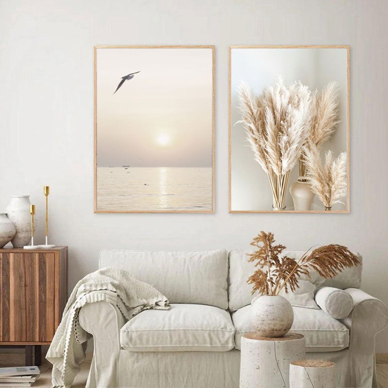 Zestaw nowoczesnych plakatów ściennych 40x60 cm, naturalny krajobraz, plaża, liście trzciny, wydruk na płótnie, dekoracja ścienna, bez ramy - 5