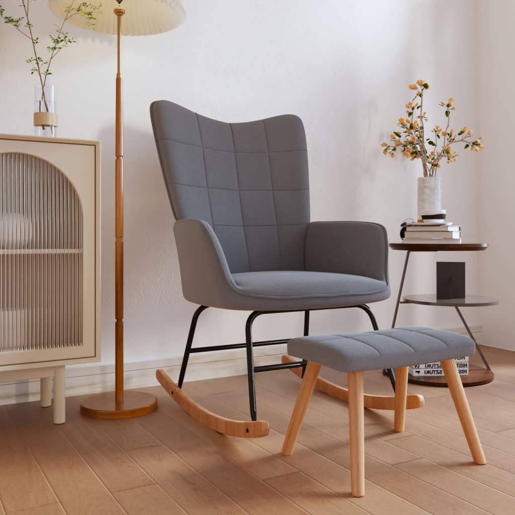 Silla mecedora | sillón balancín relax | sillón de salón con reposapiés tela gris oscuro cfw419808