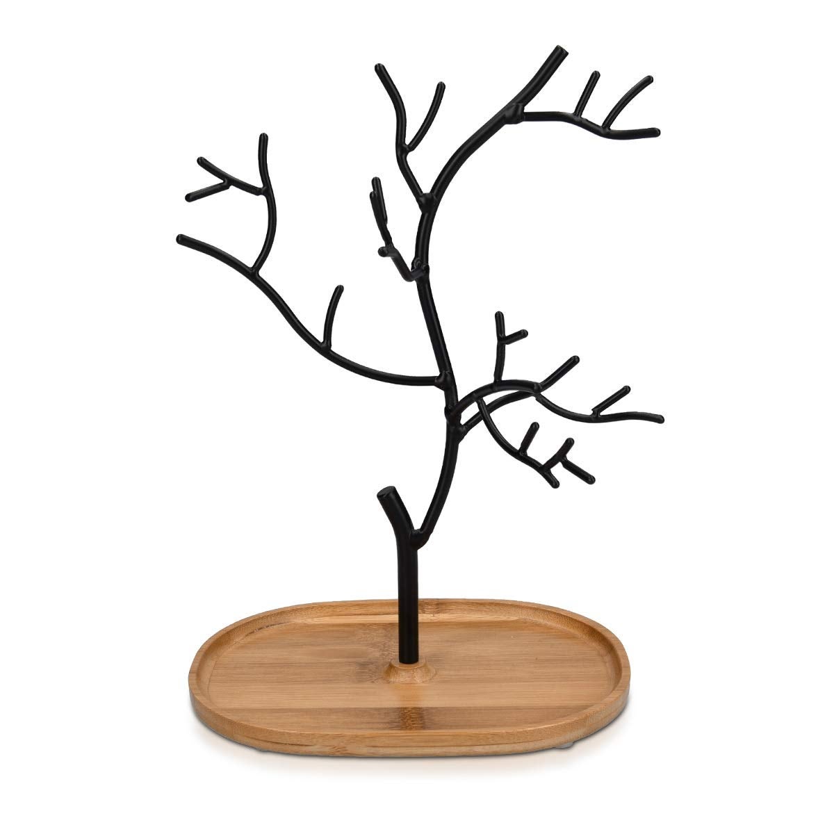 Arbre Présentoir à Bijoux - Porte-Bijoux Design Range Collier Bracelet Bague Boucle d'Oreille - Support Arbre en Métal avec Socle Bambou - 7