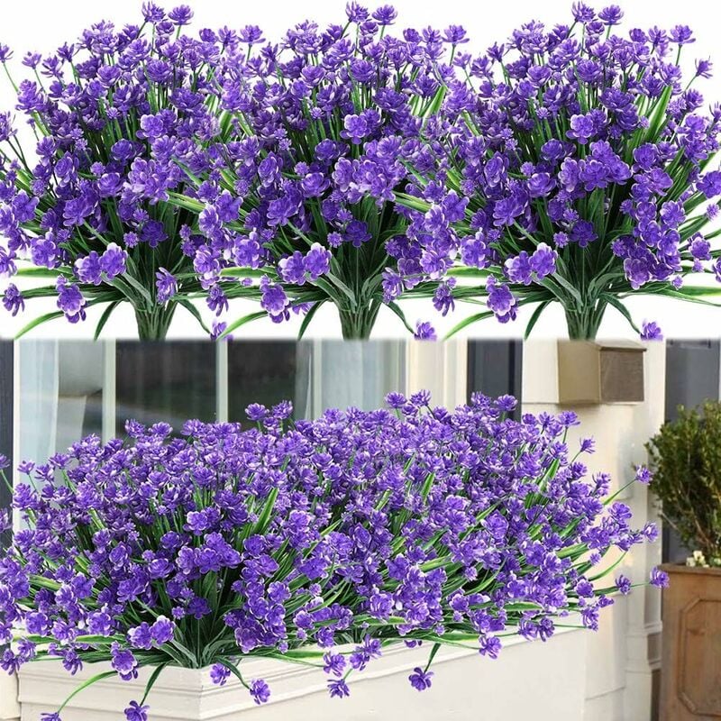 Planta de flores artificiales plantas y flores artificiales al aire libre resistentes a los rayos uv - púrpura 8pcs