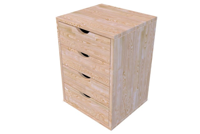 Piedistallo a 4 cassetti in legno massiccio, Colore: Legno Grezzo