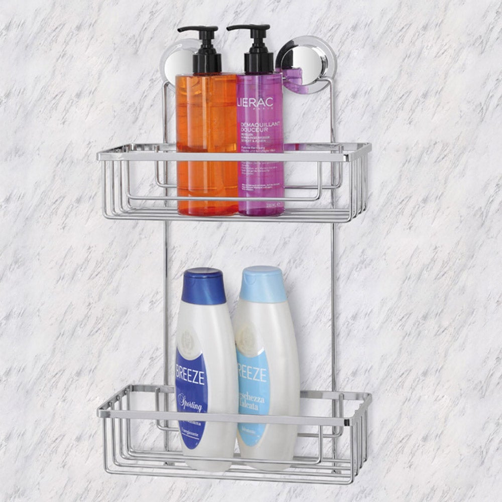 Tablette de douche chromée avec 2 étagères et double système de fixation - 2
