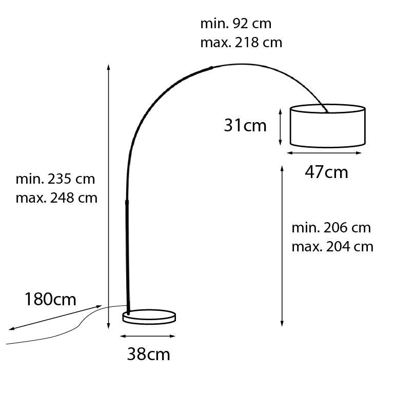 Lampadaire arc moderne noir avec abat-jour duo noir et or - XXL - 4
