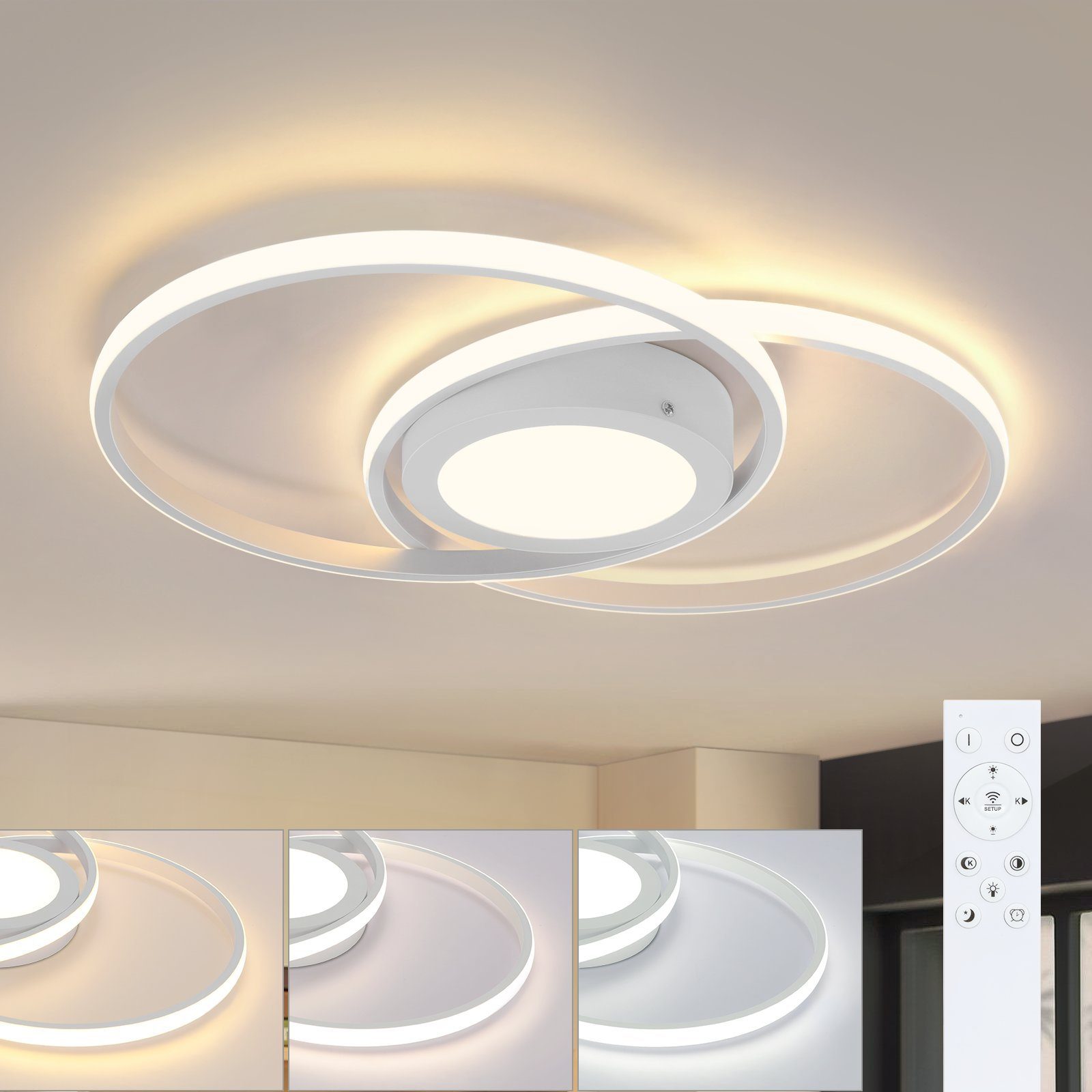 NETTLIFE Lampa sufitowa LED ściemnialna z pilotem 48W Biały design do salonu Sypialni Nowoczesna lampa do kuchni Biura