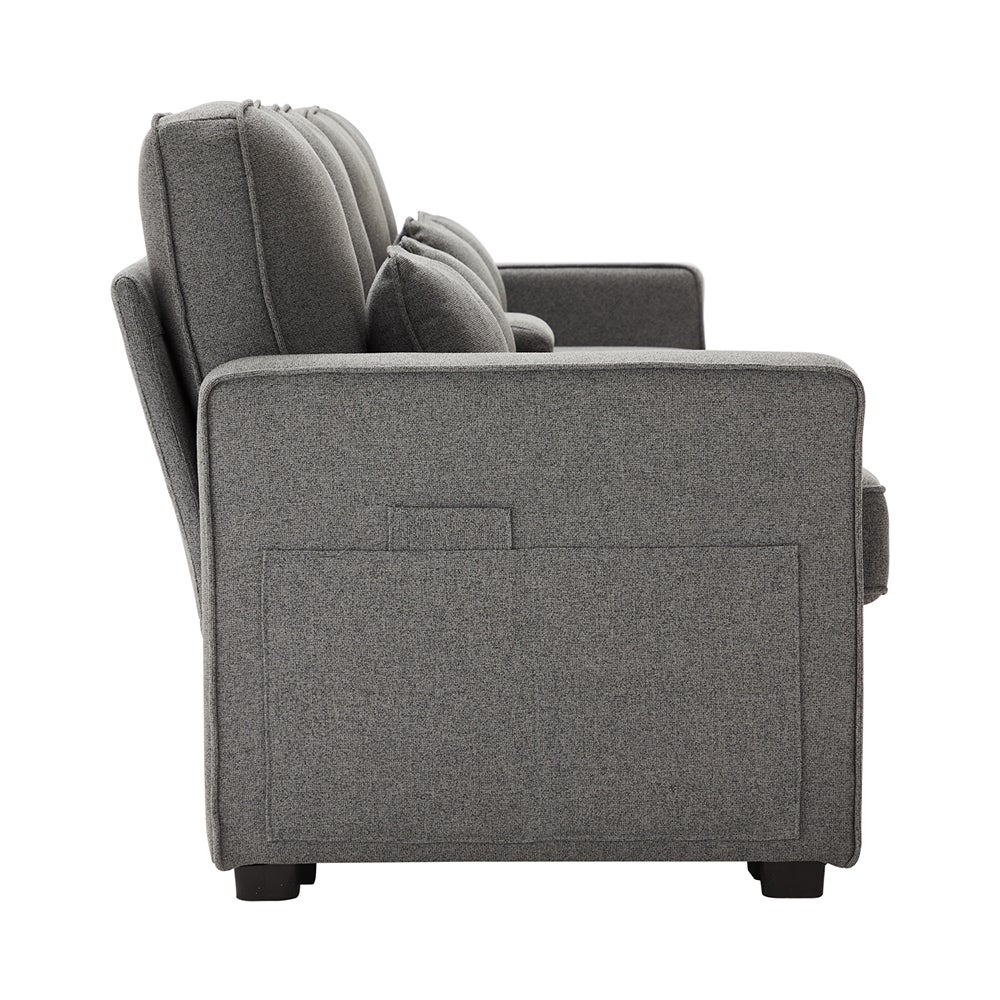 Canapé droit 4 places avec poches accoudoirs et 4 coussins pour le salon l'appartement le bureau avec console 2 porte-boissons Gris foncé - 6