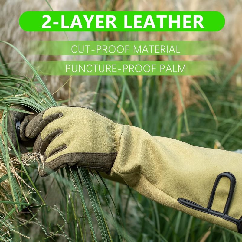 Gants de jardinage professionnels anti-épines pour la taille des rosiers, avec protection de l'avant-bras pour les feuilles vertes-M - 3