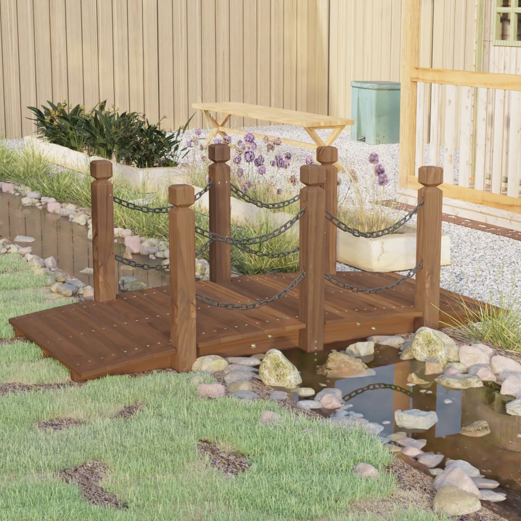 Ponte Per Laghetto In Legno Di Abete - Decorazione Giardino 140x60x56cm, Grigio, Resistente