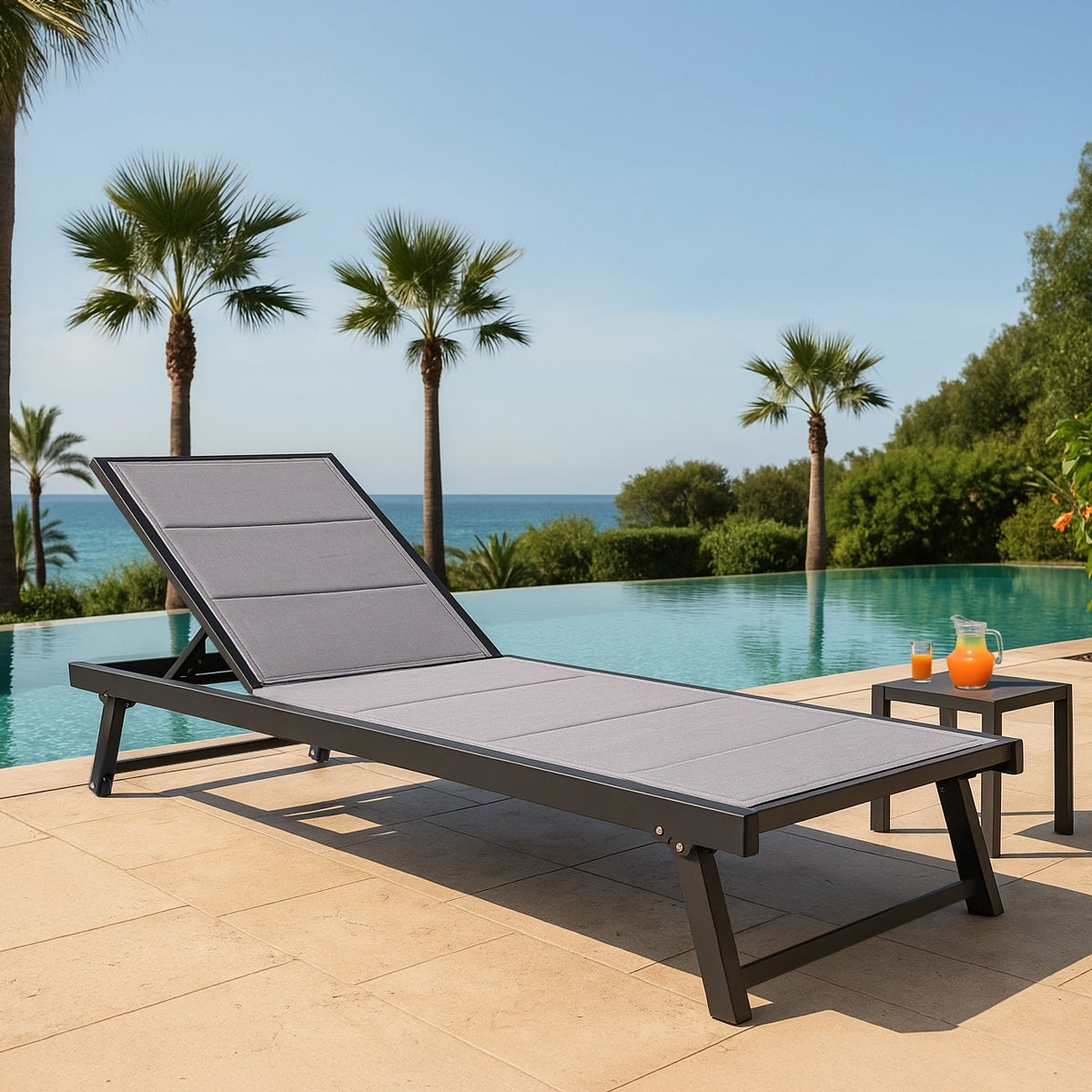 Stock 4 lettini prendisole da giardino piscina alluminio ruote Rimini - Grigio Scuro - 2