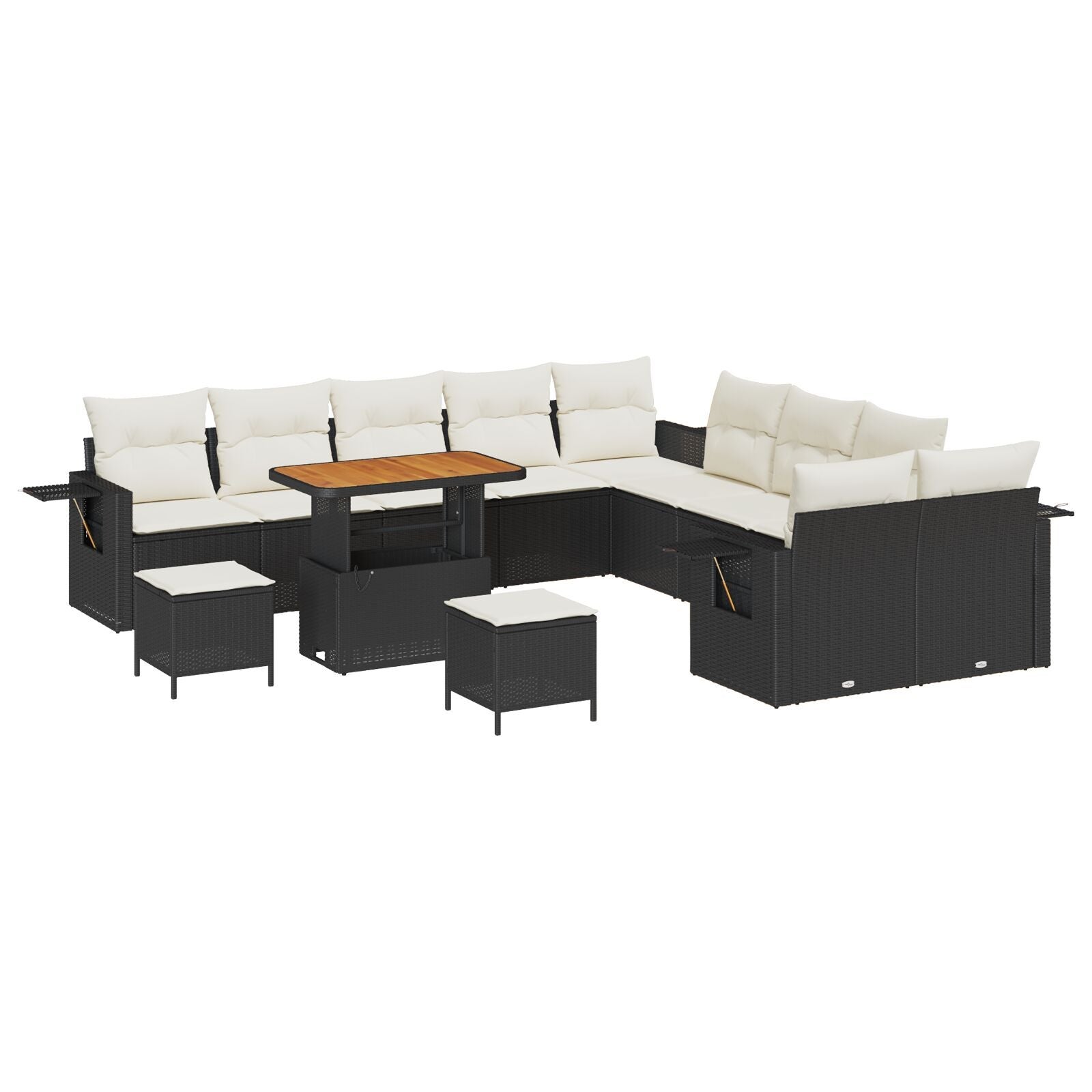 vidaXL Juego de Sofá de Jardín de 13 Piezas con Cojines Negro Poliratán Acacia, vidaXL Juego de Comedor Jardín de 3 Piezas con Cojines Negro Poliratán - 2