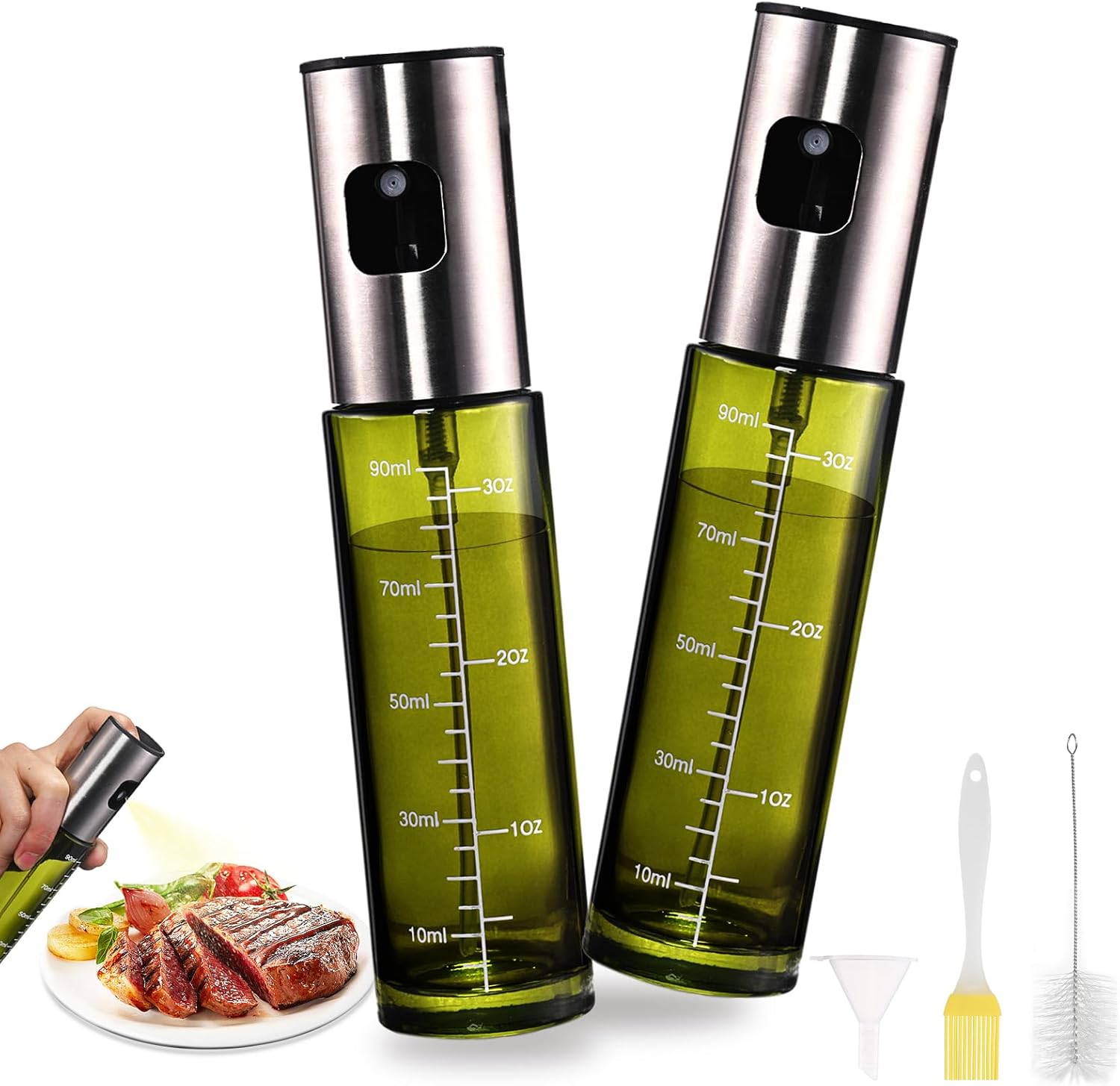 KEWUF Spruzzatore Per Olio Da Cucina In Vetro UV Con Scala E Imbuto - Perfetto Per Friggitrice Ad Aria E Griglie