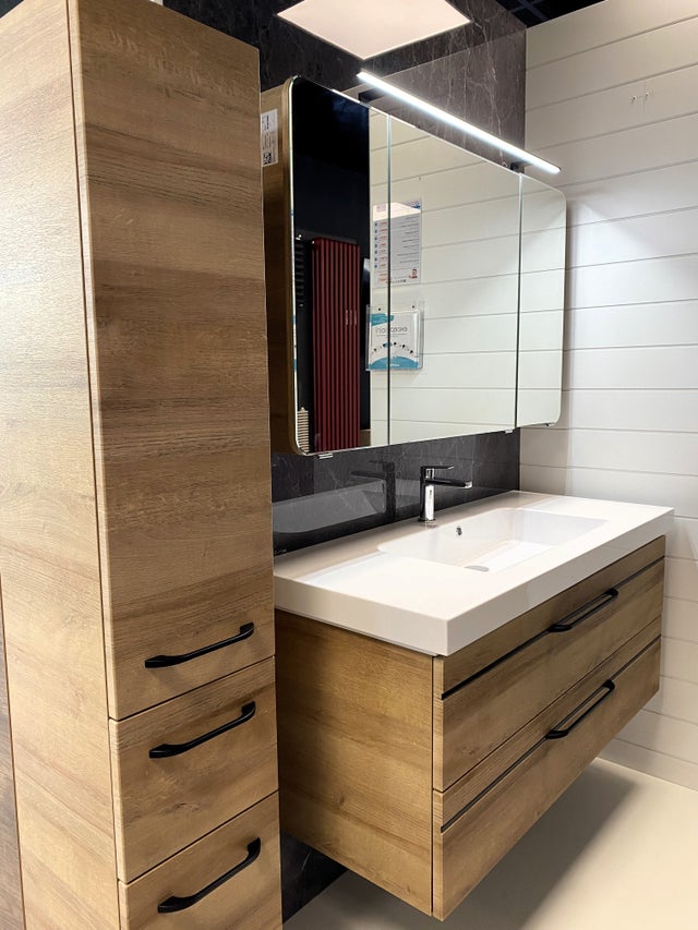 Meuble de salle de bain + Colonne + Armoire de toilette + porte-serviettes Carat Ligne 212 Azurlign