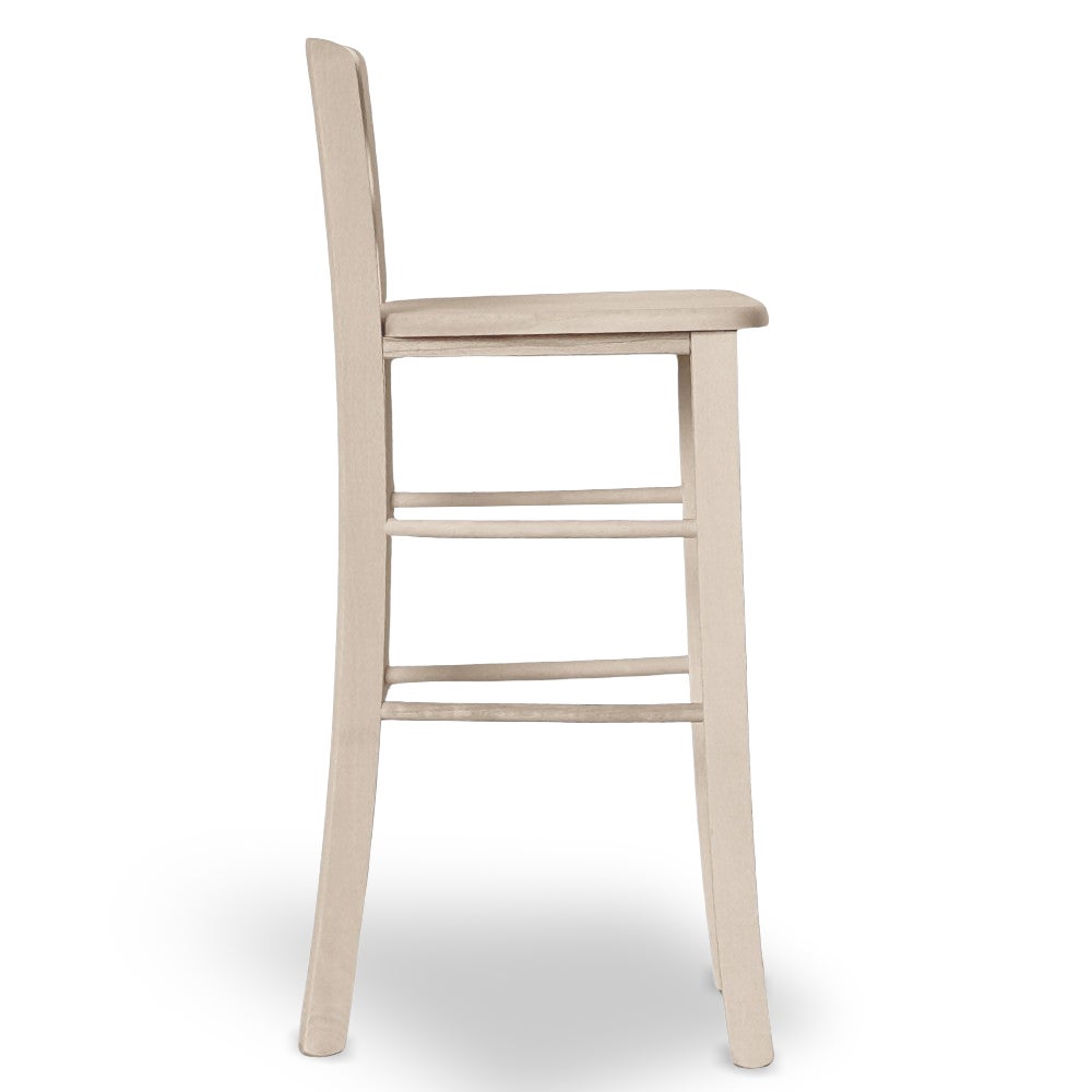 Sgabello In Legno Grezzo Con Schienale E Seduta In Legno Massello