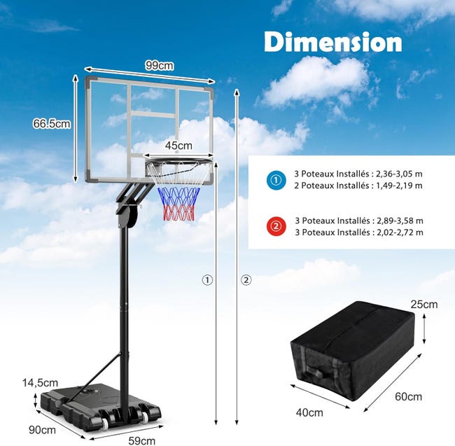 Panier de basket Pour les enfants, garçons et filles - Hauteur de 1.1m Panier de basket Pour les enfants, garçons et filles - Hauteur de 1.1m