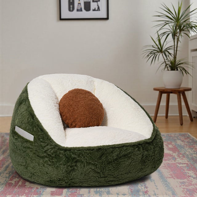 Bean bag fauteuil pouf 60x75x60 cm mousse haute densité ergonomique poche latérale poignée portable salon relaxation - Vert avocat