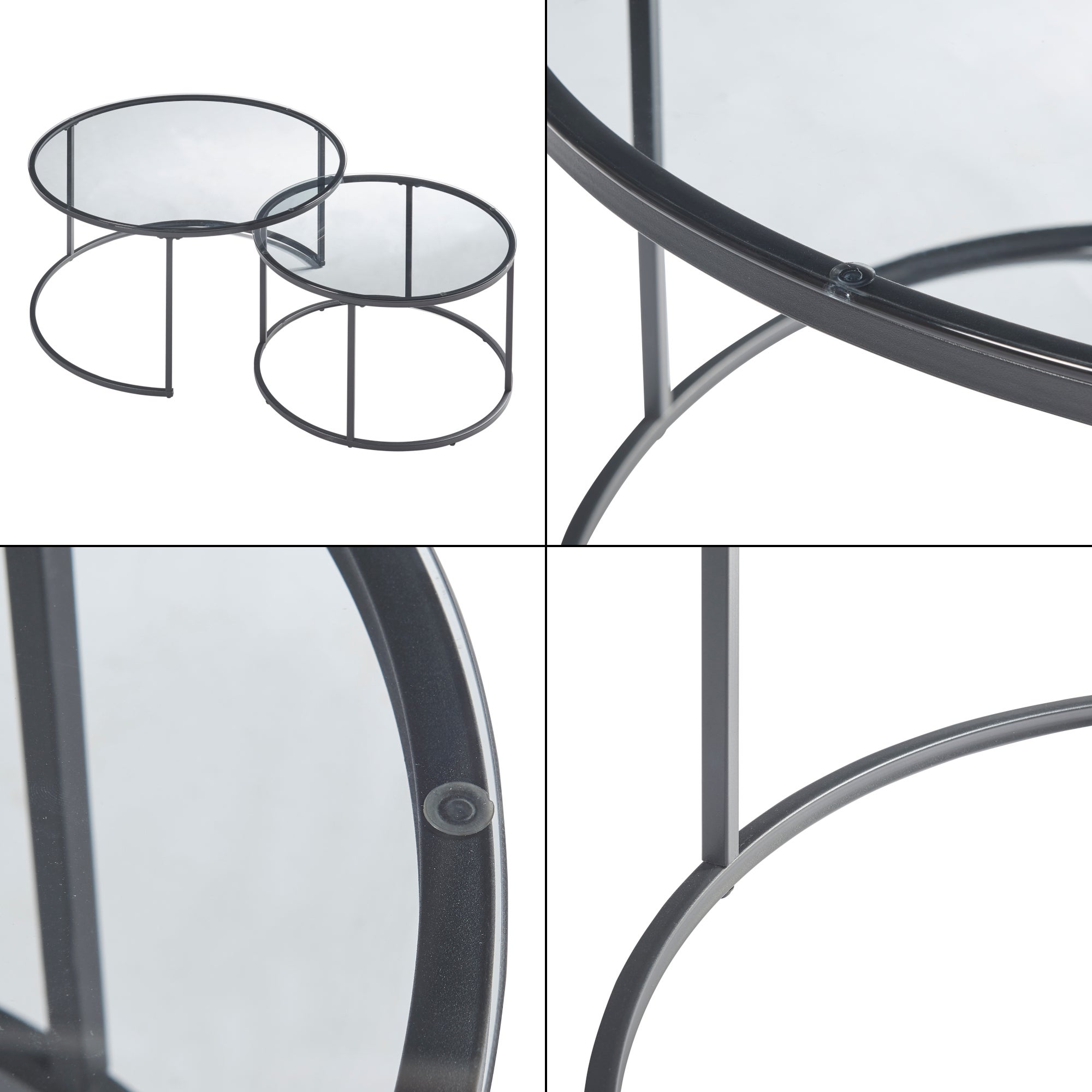 Set de 2 tables basses Kokkola rondes gigognes en verre fumé [en.casa] - 6