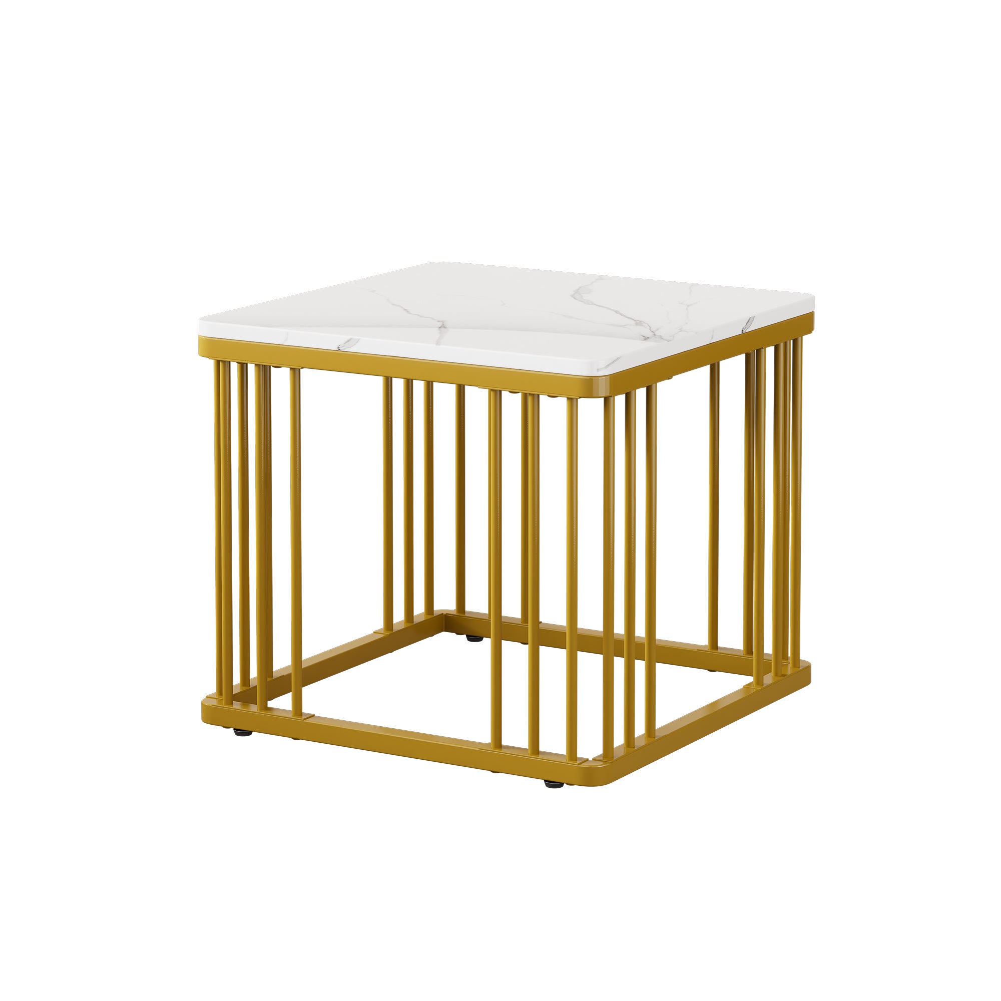 Zestaw 2 kwadratowych stolików kawowych - 60 x 60 x 45 cm + 45 x 45 x 40 cm - Płyta MDF - Efekt marmuru - Biały - 8