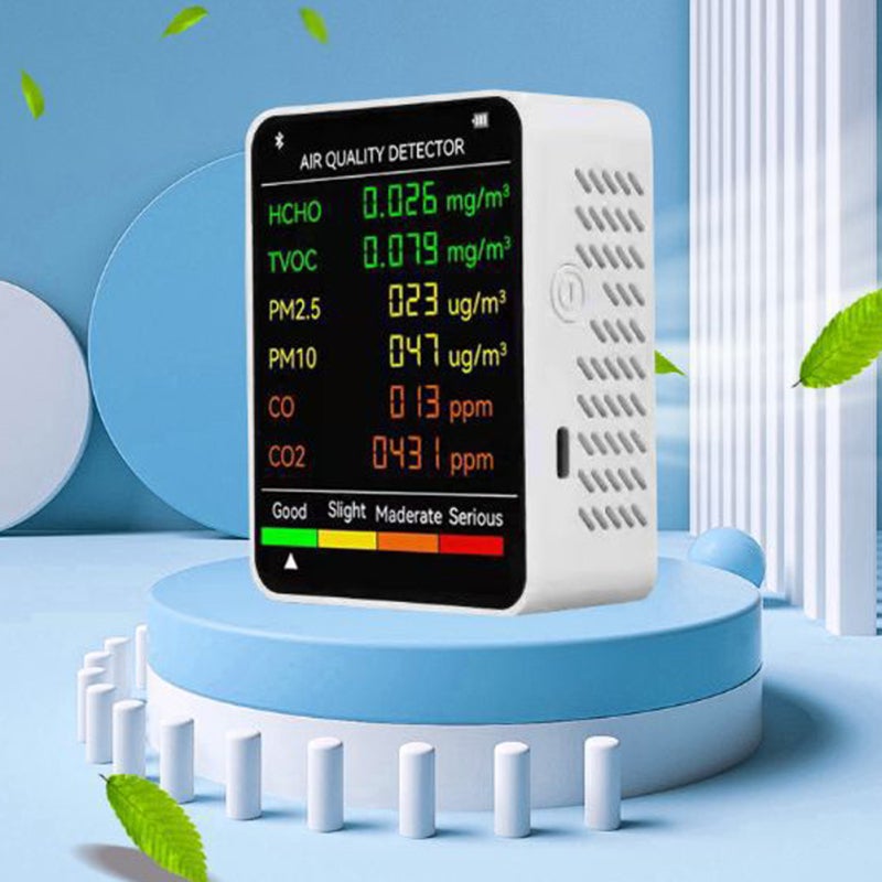 Monitor de calidad del aire multifuncional 6 en 1, detecta PM2.5, PM10, HCHO, TVOC, CO, CO2, pantalla LCD grande, portátil para hogar, oficina, hotel - 2