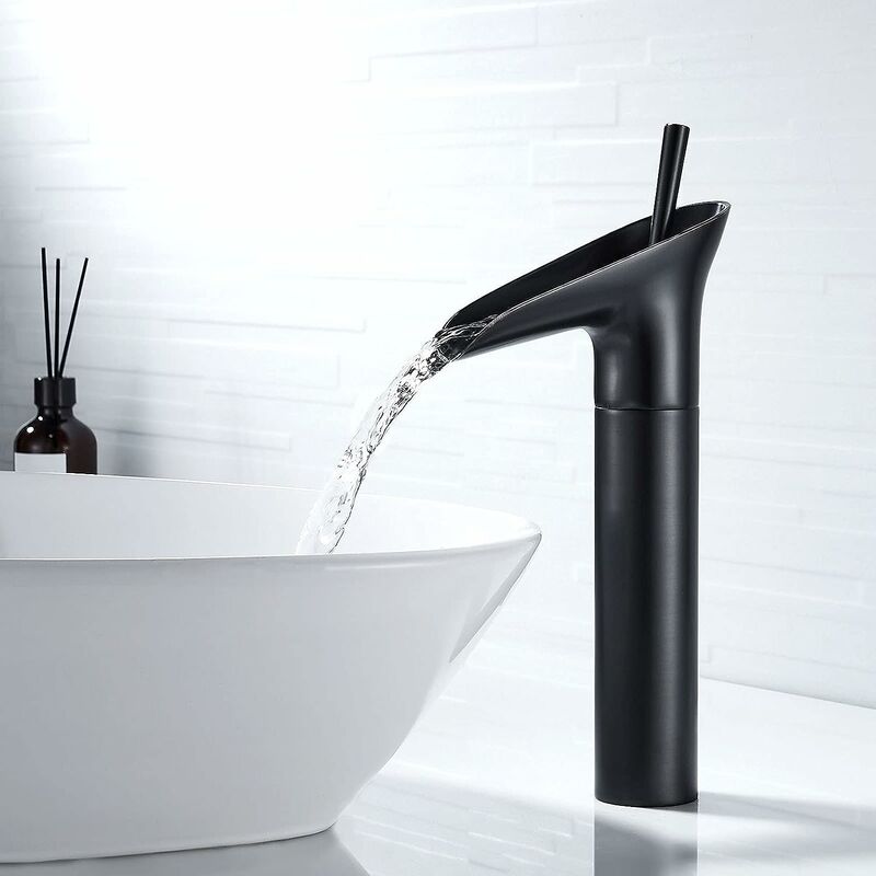 Lavabo Da Appoggio Rubinetto Lavabo Alto Nero A Cascata | Monocomando, Acciaio Inox 304 | Design Moderno Per Bagno Con Installazione Semplice Miscelatore Cascata Lavabo - Foto 6