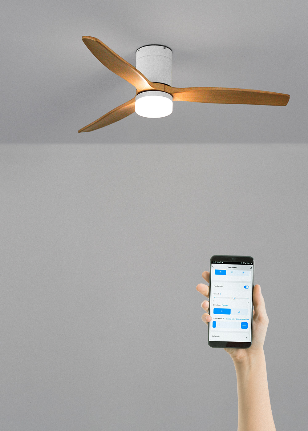 CREATE - WIND CALM M - Ventilateur de plafond silencieux 40W avec pales techniques en ABS Ø132cm avec eclaraige avec wifi - 4