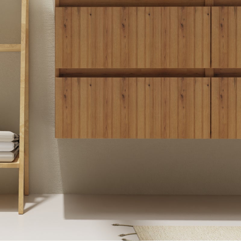 Meuble salle de bain 120 cm - Double vasque céramique - Effet bois strié - A suspendre - Karaib 2 - 5