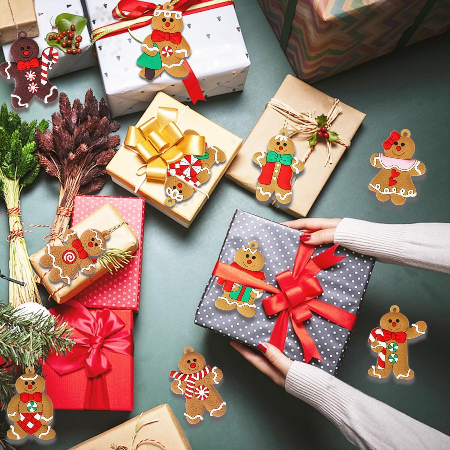 12 peças de enfeites para pendurar em árvores de Natal, enfeites de Natal em formato de boneco de gengibre, enfeites para pendurar em árvores de Natal - 3