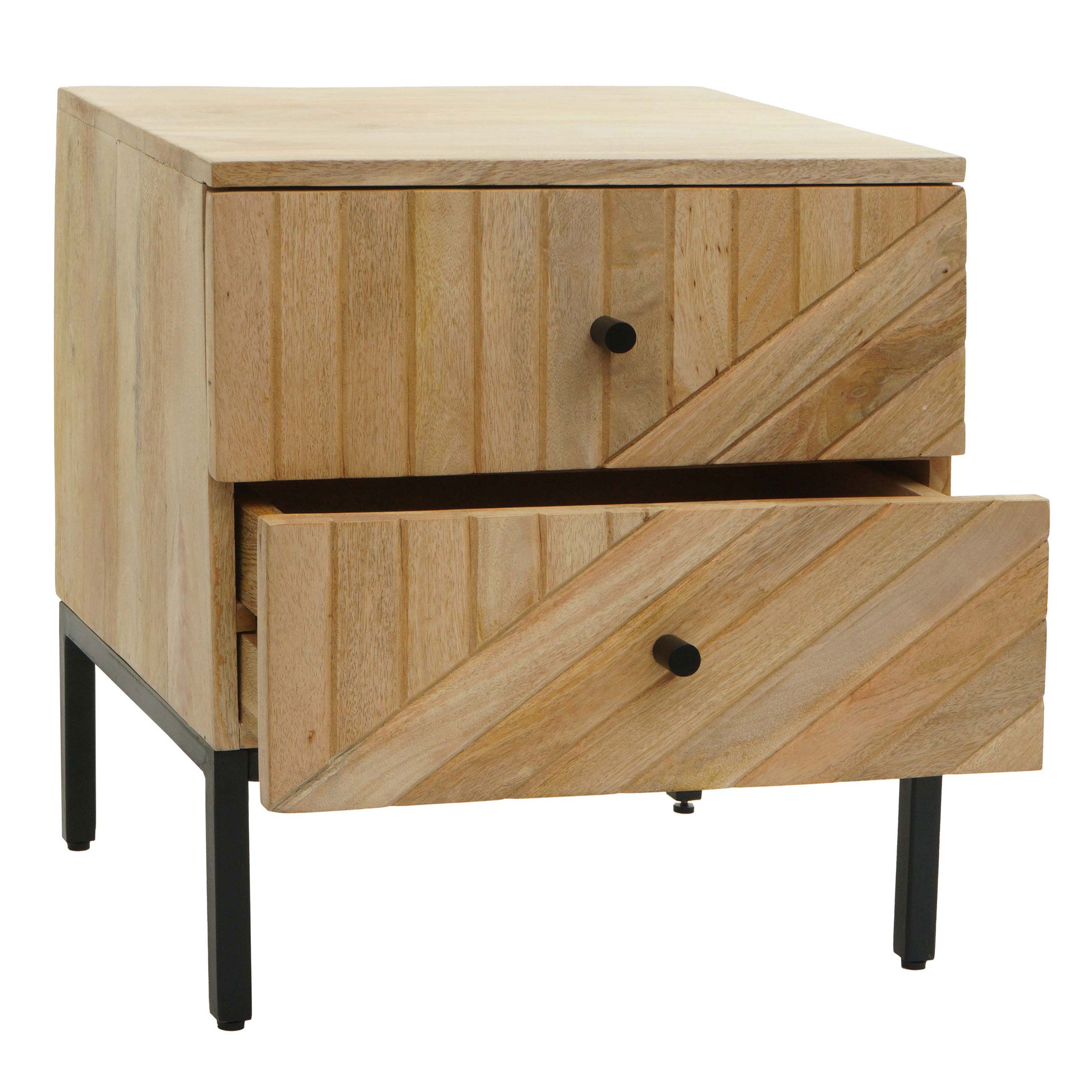 Stolik nocny HWC-L95, szafka nocna z szufladą z drewna mango 51x45x40cm z certyfikatem MVG, naturalny
