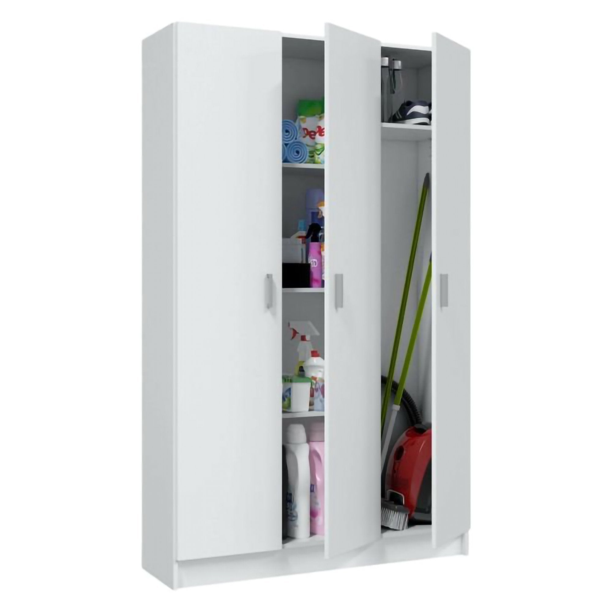 Grande armoire polyvalente Ranuncolo, Armoire auxiliaire avec 3 portes, Étagère à chaussures avec étagères, Armoire à balais, 109x37h180 cm, Blanc - 2
