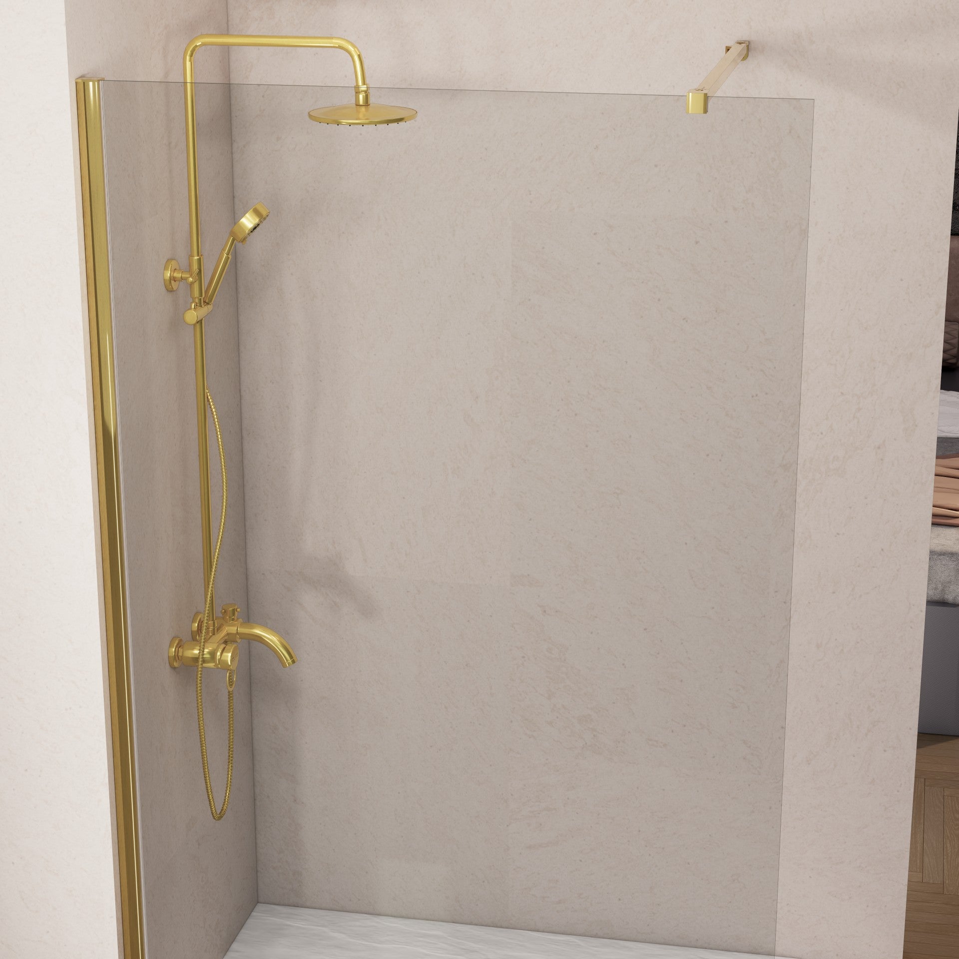Mampara de ducha fija 120 cm transparente Oro Cepillado antical 8mm 200 cm alto - 2