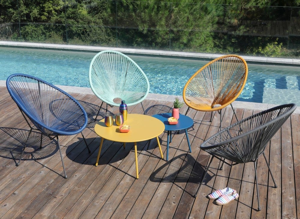 Table basse de jardin rond en Acier Jaune - 2