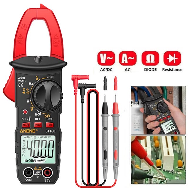 Pince multimètre numérique, 4000 points, avec NCV pour mesurer la tension AC/DC, la capacité, la résistance,la diode,arrêt automatique (sans batterie)