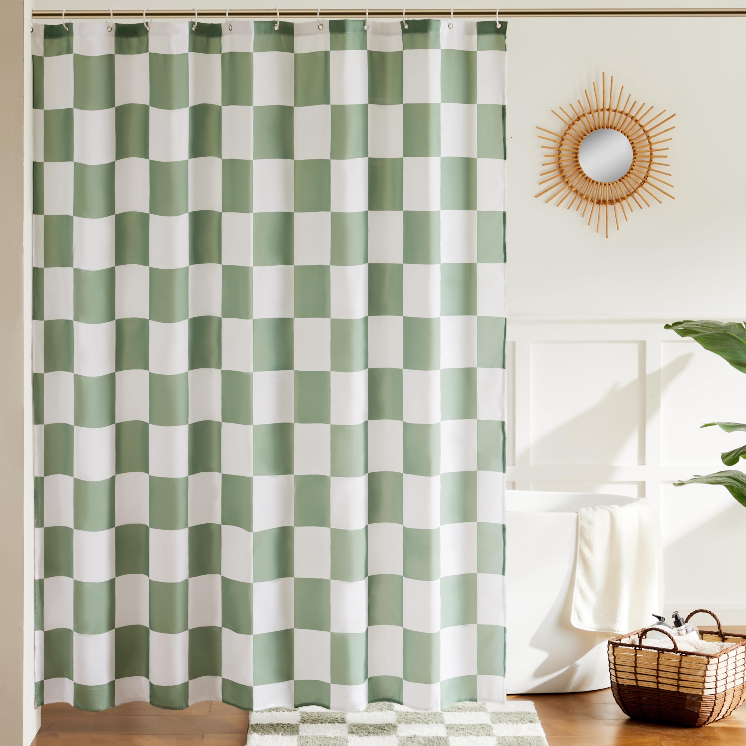 Zasłona prysznicowa w kratkę do łazienki, zasłona prysznicowa w stylu retro, zasłona prysznicowa nadająca się do prania w pralce, 180*180 cm, zielona