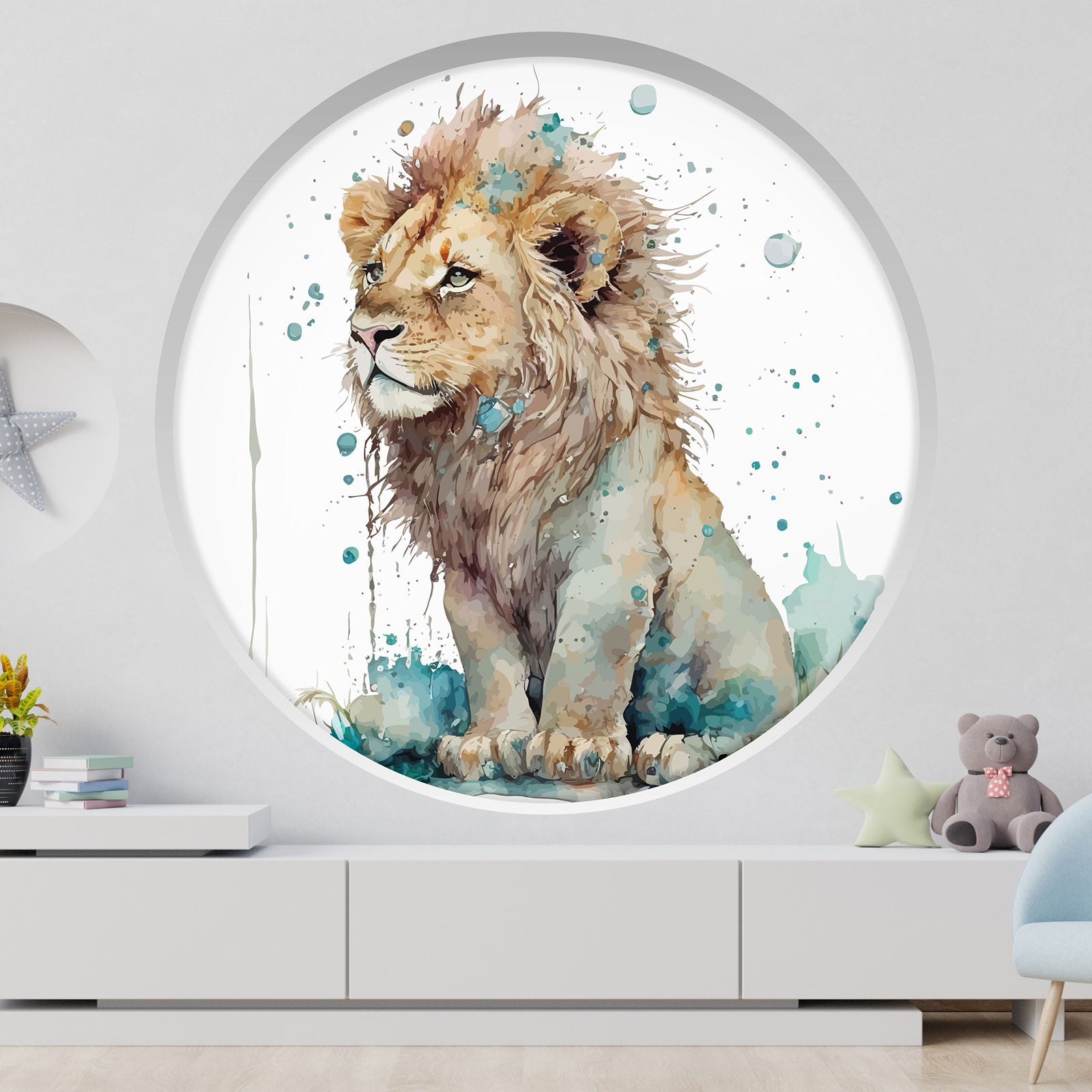 Stickers mural trompe l'oeil Arche rond enfants - Lion - Diamètre 30 cm - 2