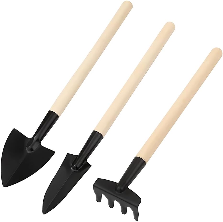 Set de 3 mini unelte de grădinărit, greblă și lopată mici, ușoare pentru plante mini, suculente, plante în ghiveci, unelte pentru bonsai, grădinărit 3buc