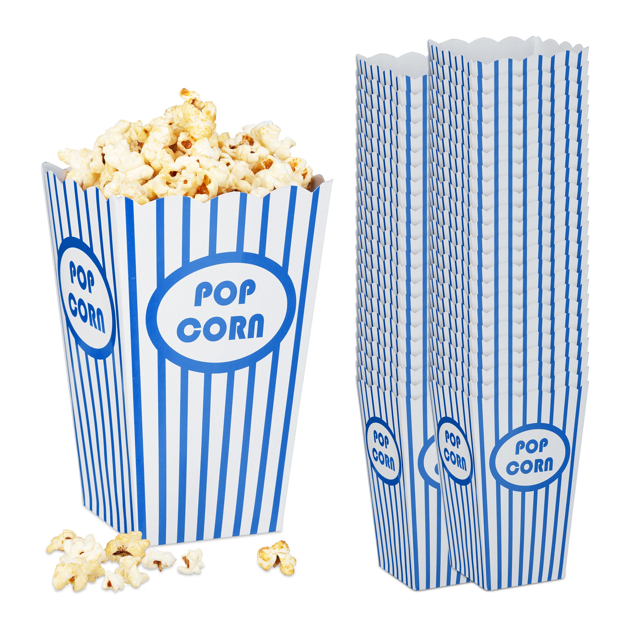 50 Scatole Popcorn In Cartone – Blu, 250 Gsm, Base 5.5x5.5 Cm, Altezza 10.7 Cm, Per Cinema E Feste, Facili Da Assemblare