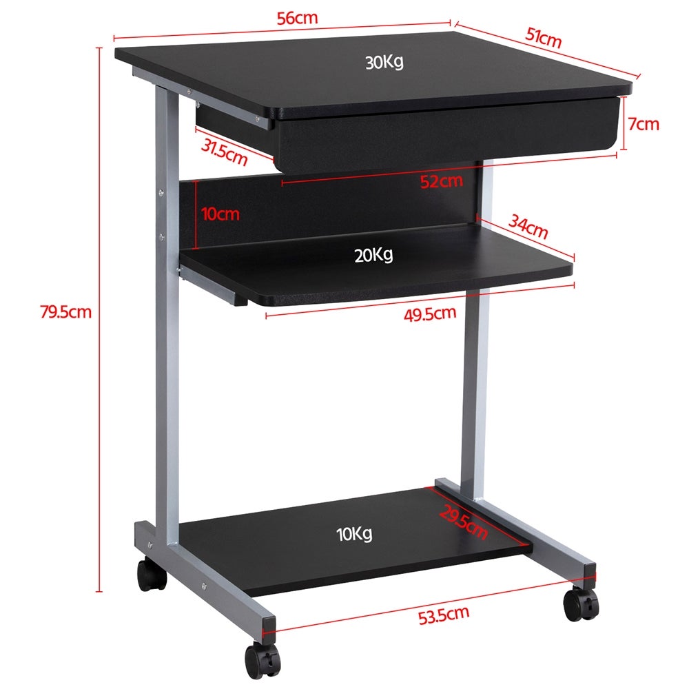 Bureau d'ordinateur Portable en Métal avec Roulettes et Tiroir Étagères de Rangement, Noir Yaheetech - 4