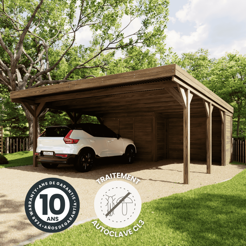 CARPORT BOIS 2 VOITURES AVEC ANNEXE 39M² - 3