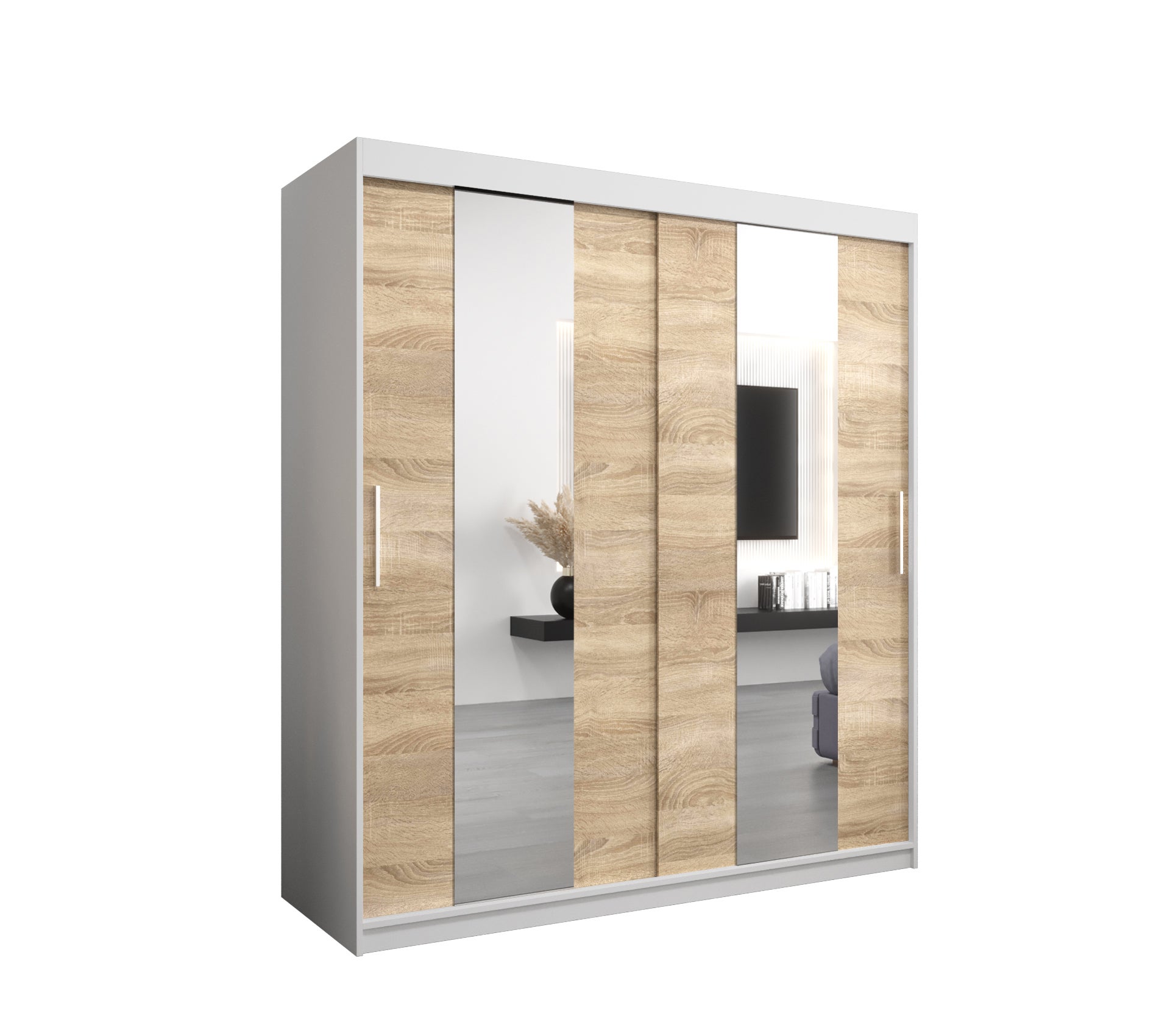 Szafa przesuwna garderoba POLE 180 x 62 x 200 cm Biały + Sonoma - Abiks Meble