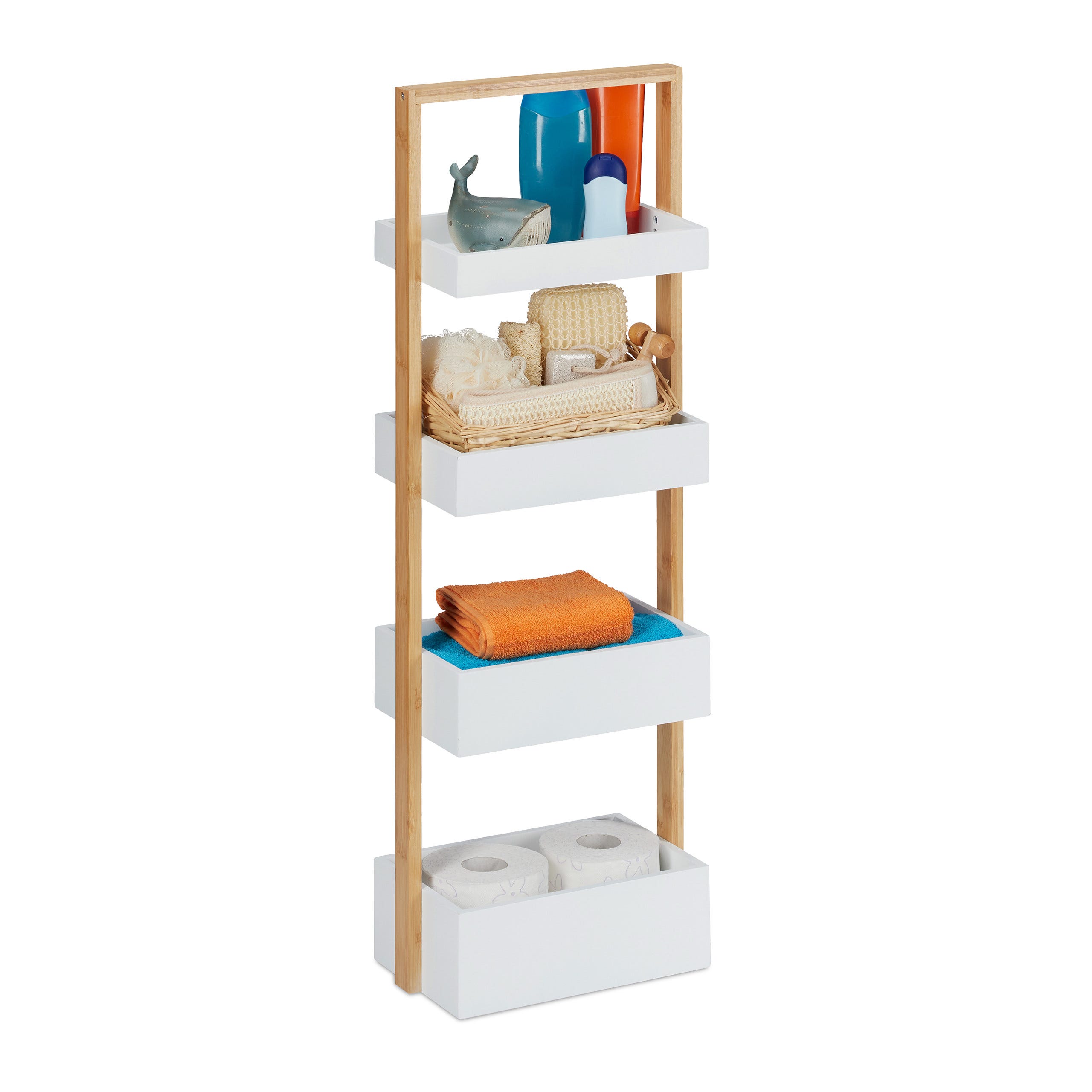 Relaxdays Scaffale da Bagno con 3 Cestini, Mobiletto Autoportante Relaxdays Scaffale da Bagno con 3 Cestini, Mobiletto Autoportante