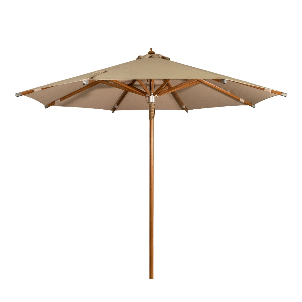 IASO Basics Siena – Parasol rond Ø 3 m en bambou, toile beige lisse - 2