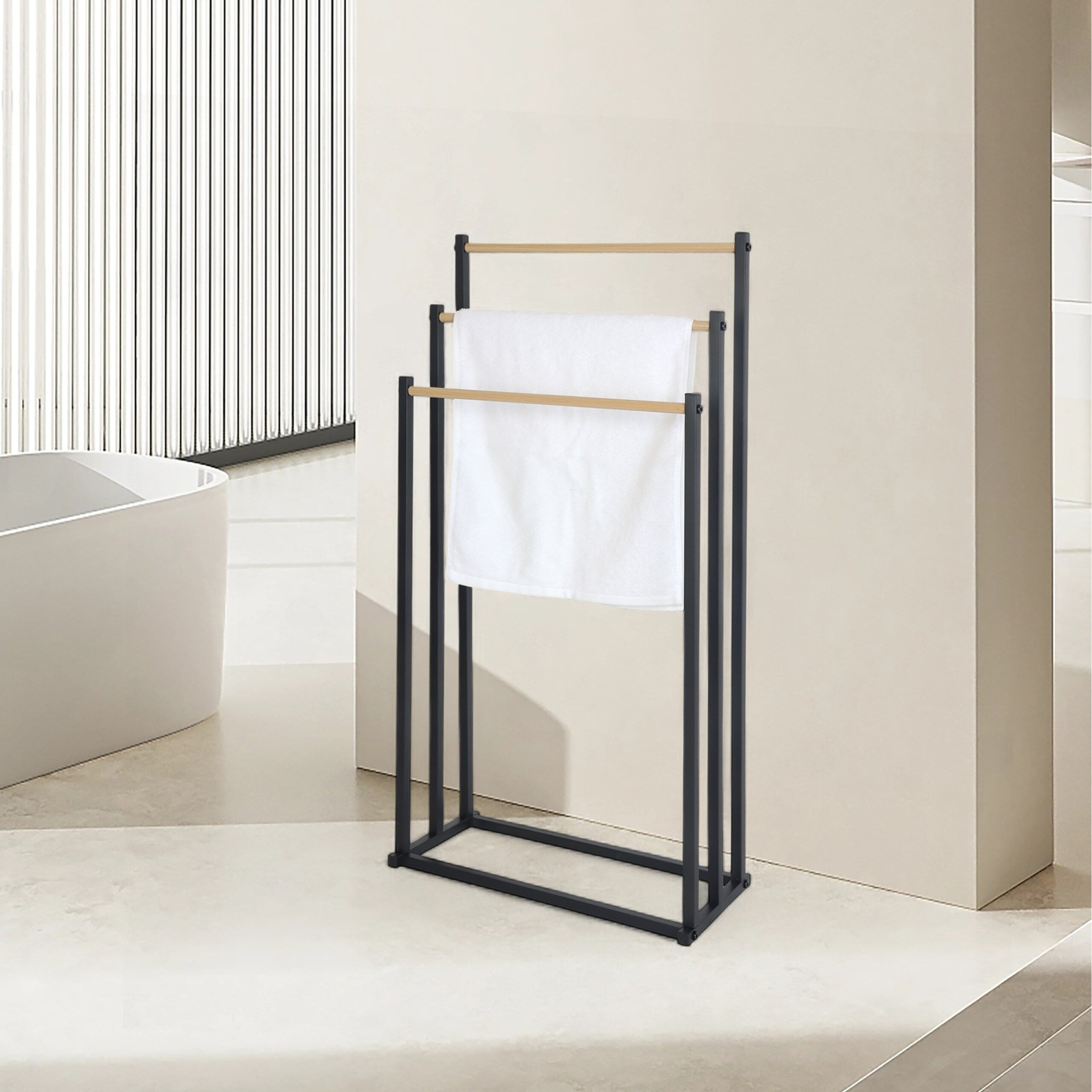 Wican Vassoio Porta Asciugamani Per Ospiti In Legno E Ferro - Cestino Per Bagno O Tavolo 23x14 Cm, Oro E Bianco