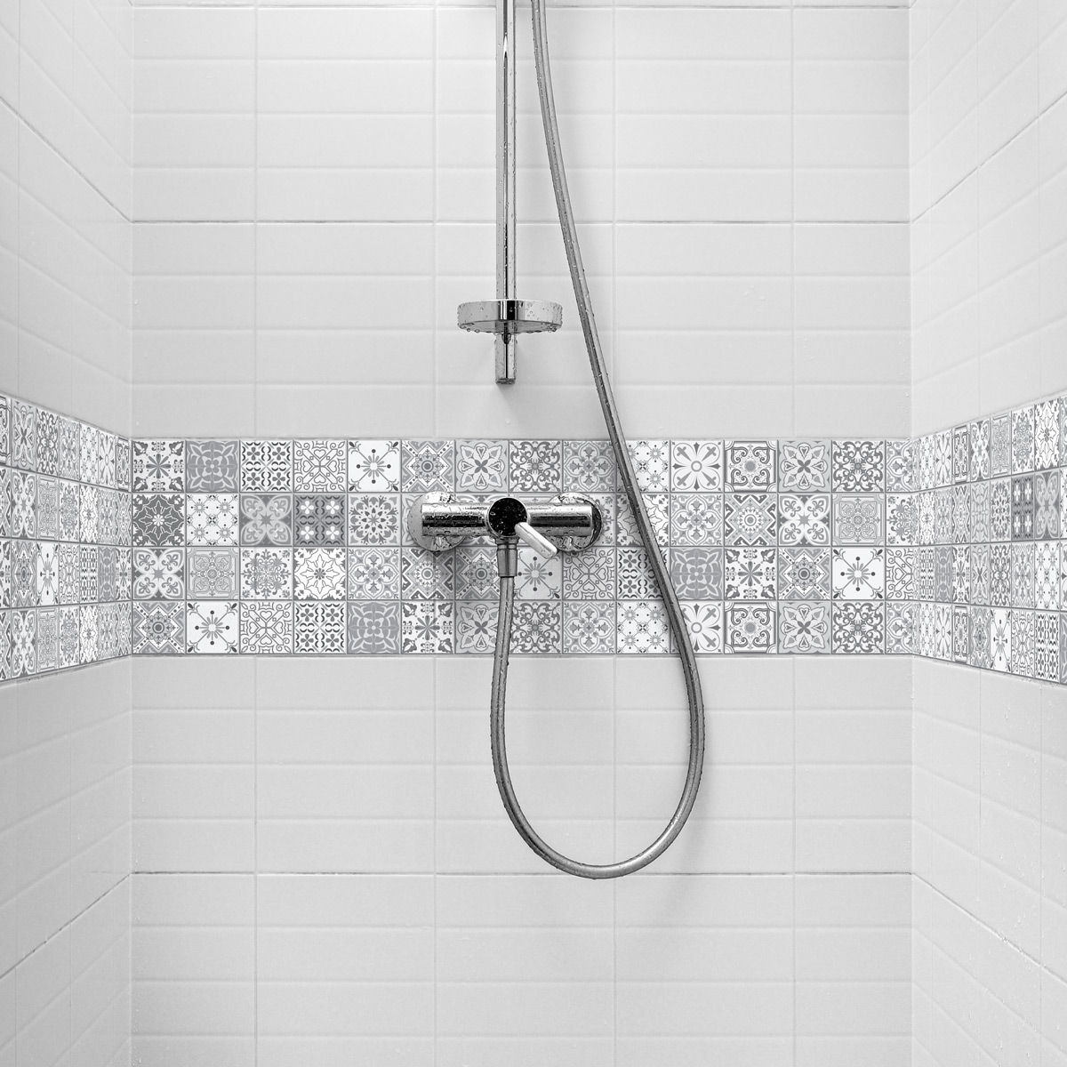 Paquete de 6 pegatinas de azulejos de piso lia tonos de gris - adhesivo pared - sticker revestimiento - 90x90cm-6frisesde15x90cm