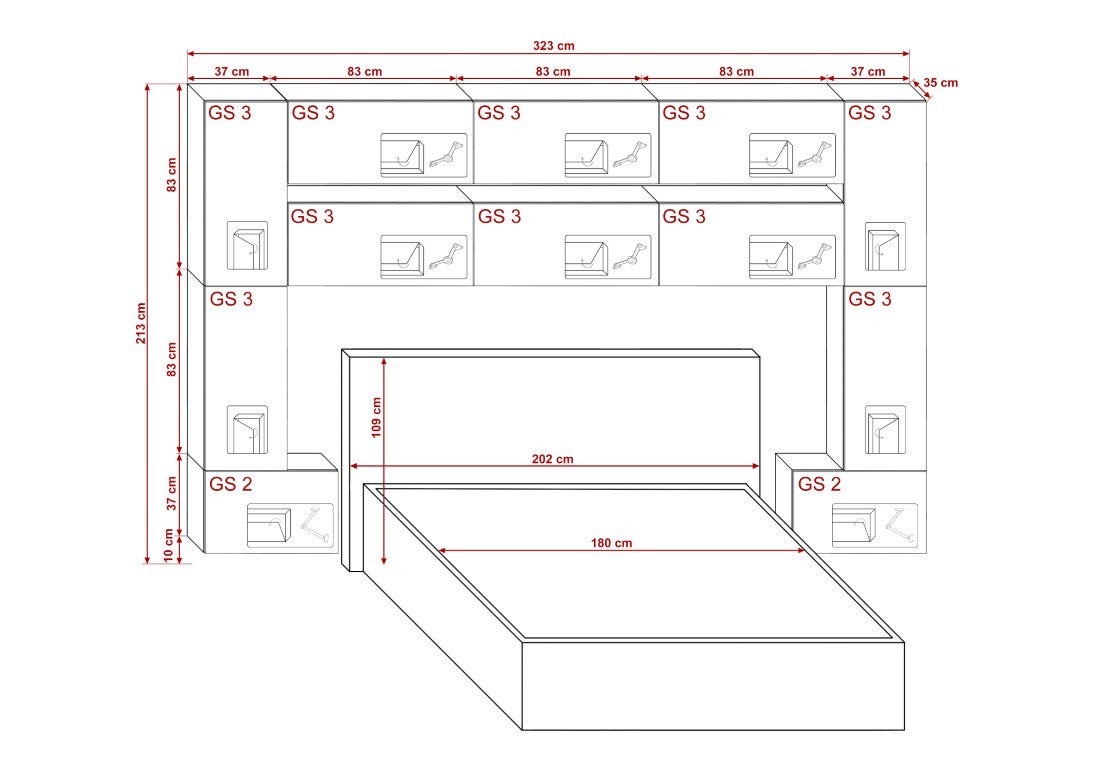 Tête de lit avec rangement Armoire - pont de lit PANAMA 7/M/S/5-1A chêne sonoma 323x213x35cm - 3