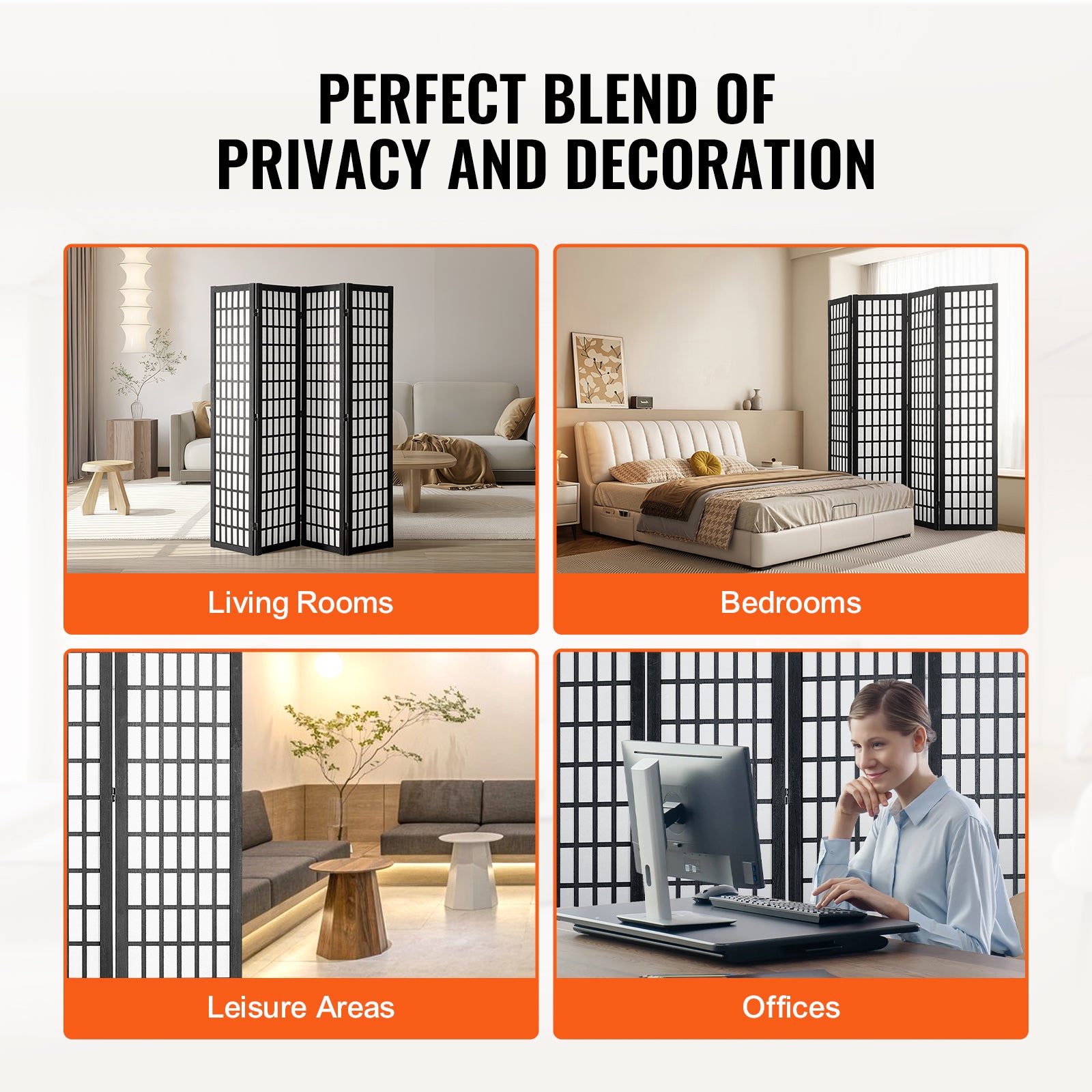 Cloison de séparation,SucceBuy Cloison de confidentialité pliable japonaise à 4 panneaux,pour séparation de pièce dans la maison,la chambre - 8