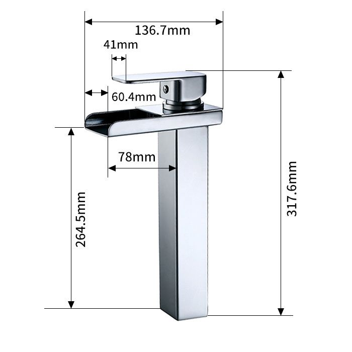 Robinet Salle de Bain Cascade Haut Mitigeur Lavabo Mitigeur Évier en Laiton Chromé Design Moderne - 4