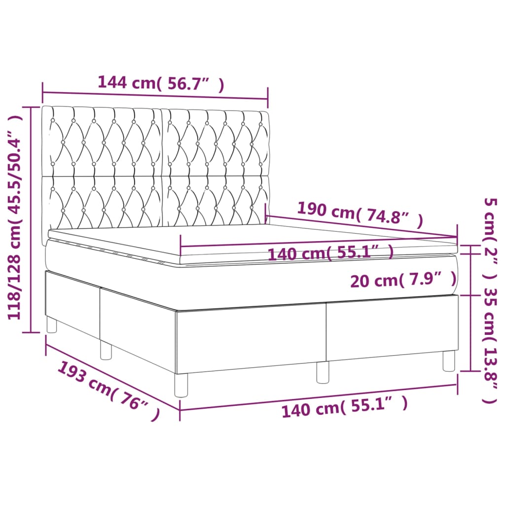 Sommier à lattes avec matelas et LED marron foncé 140x190 cm - 8