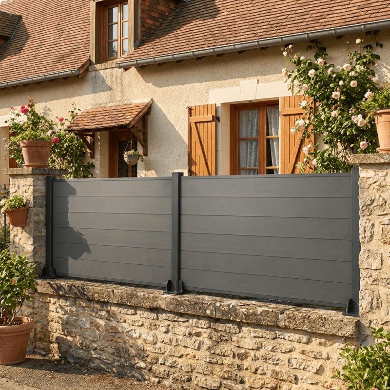 Kit complet clôture composite et aluminium sur platine L14.4m x H1m gris anthracite - 8