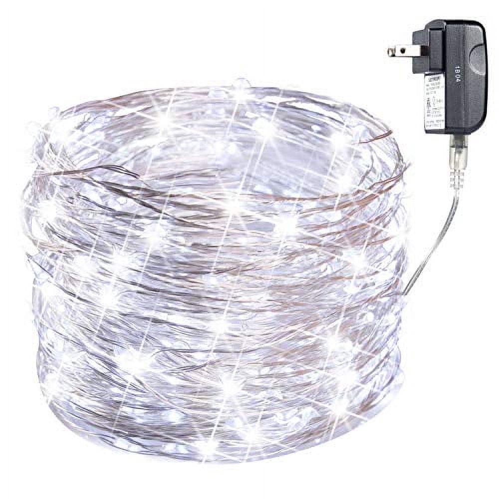 Lampki choinkowe do podłączenia, 200 LED, 21,3 m, wodoodporne, ze srebrnym przewodem, zasilacz UL w zestawie, lampki gwiazdkowe na wesele, do wnętrz,