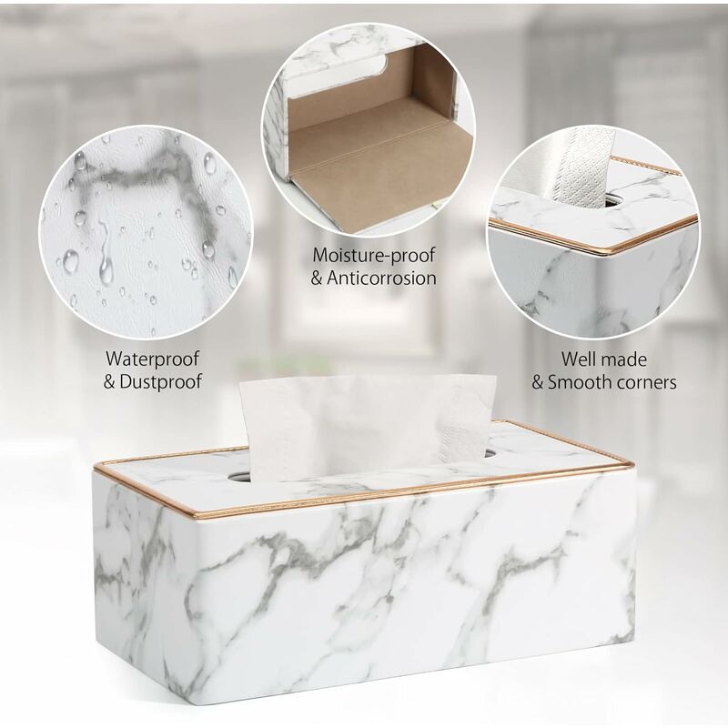 Prostokątna osłona na pudełko chusteczek ze sztucznej skóry do dekoracji domu, biura i samochodu, 25,4 x 13,2 x 10,5 cm, wzór marmuru Phnom Penh - 5