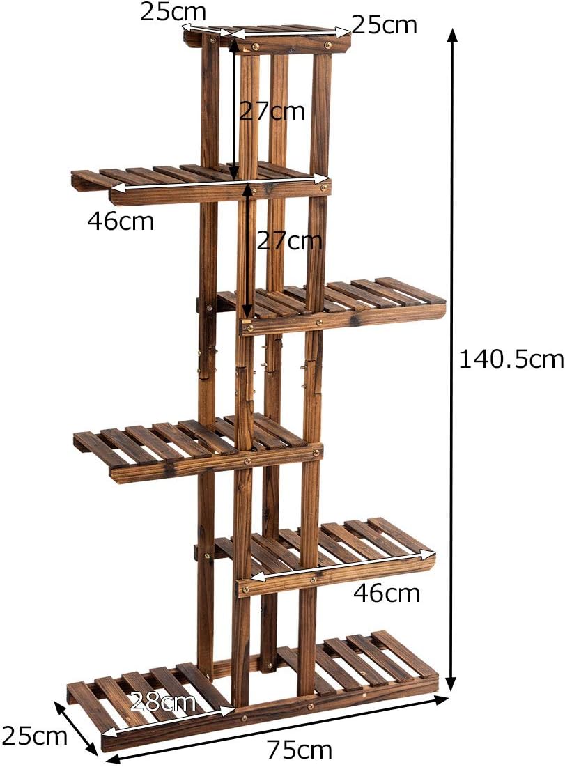 Etagère à Fleurs en Bois à 6 Niveaux, Porte-Plantes en Sapin pour Balcon Terrasse Salon, 140,5 x 25 x 75 cm - 3